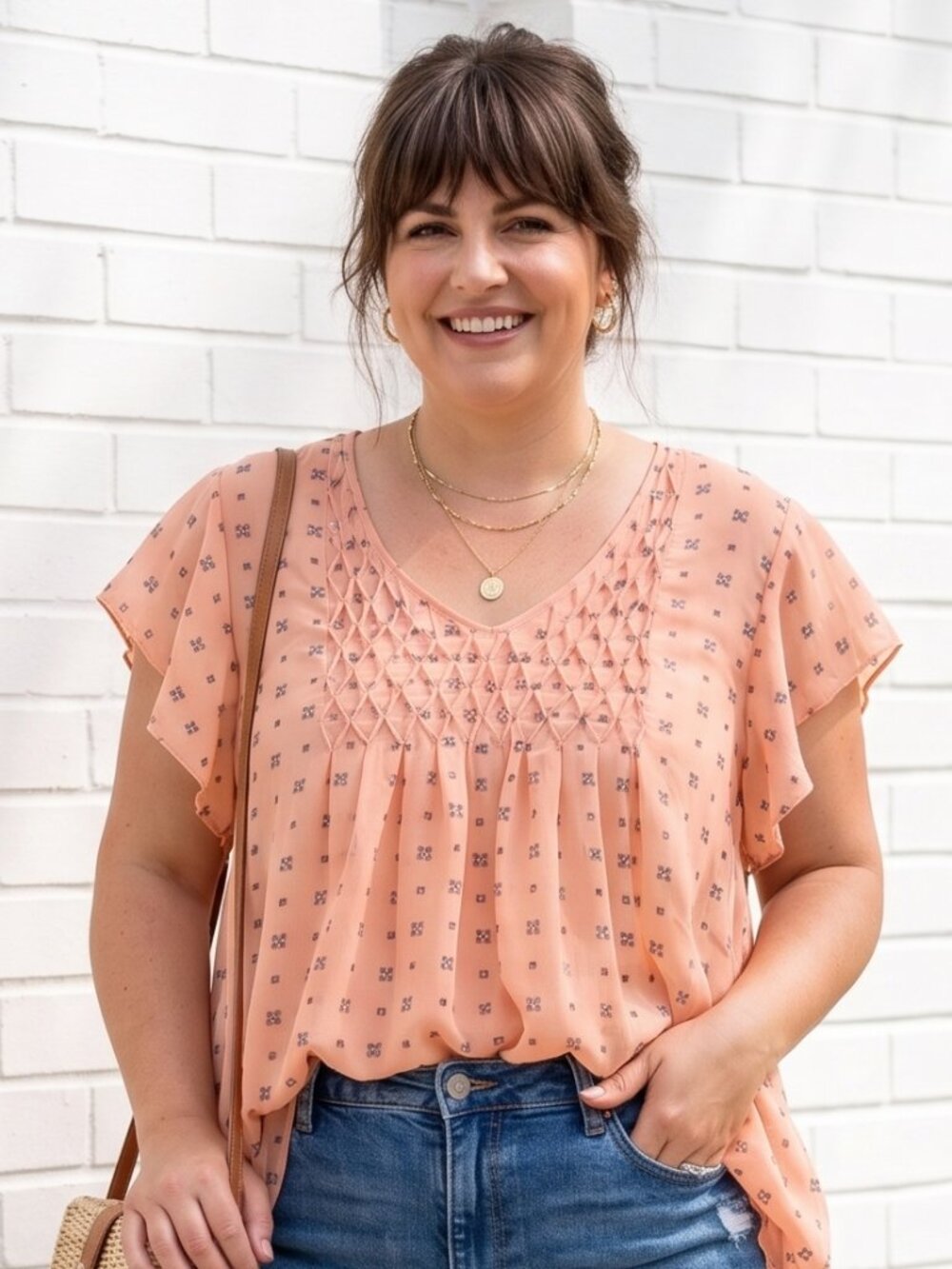 In Every Story Print Blouse - Pink Flutter Sleeve - 3X
